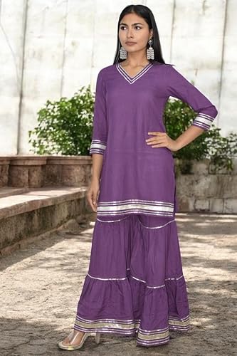 JAIPUR HAND BLOCK Women's Sharara Salwar Suit Set Navratri Diwali Karwa chauth (Purple, XXL) S114