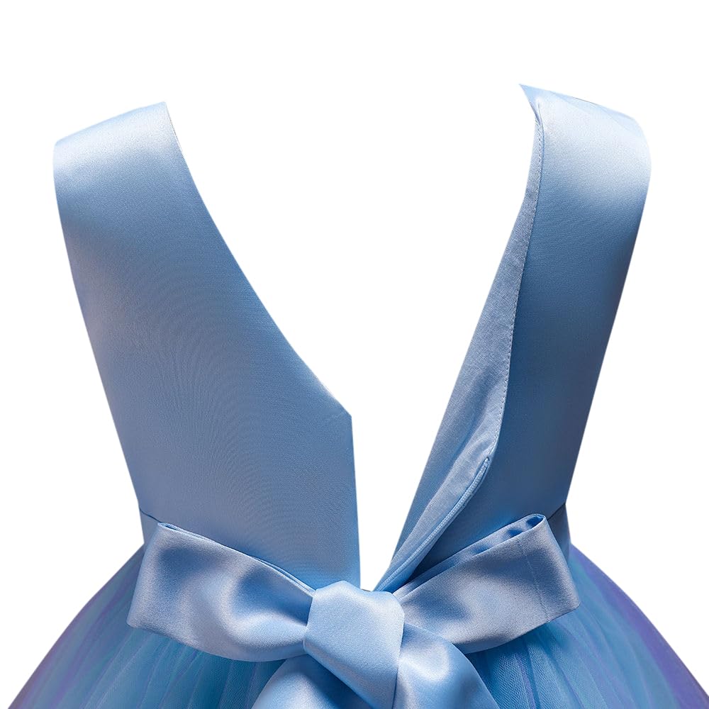 Hopscotch Girls Sleeveless Floral Applique Party Dress In Blue Color for Ages 6-7 Years