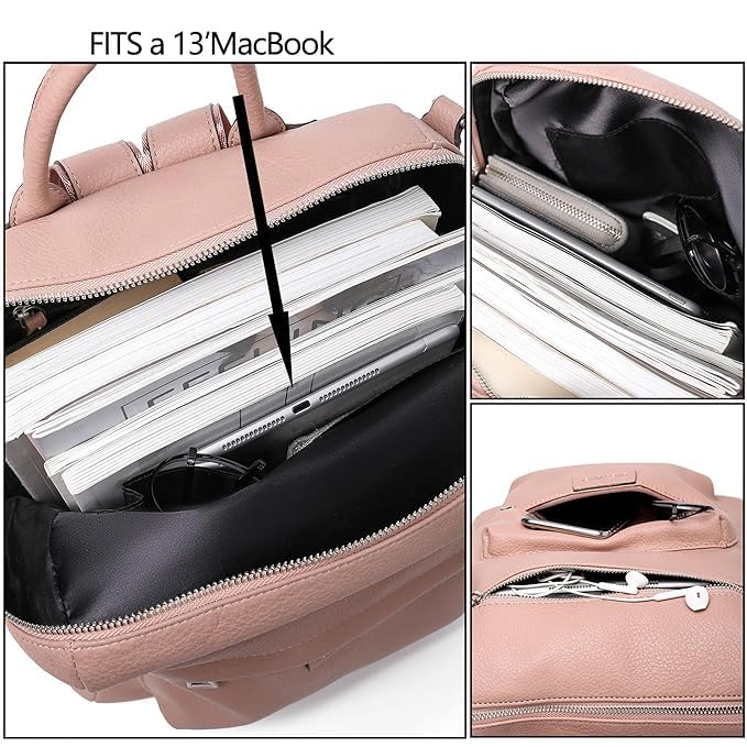 MomsyStore Medium Size Leatherette Backpack Purse for Women and Girls Convertible (PinkL)