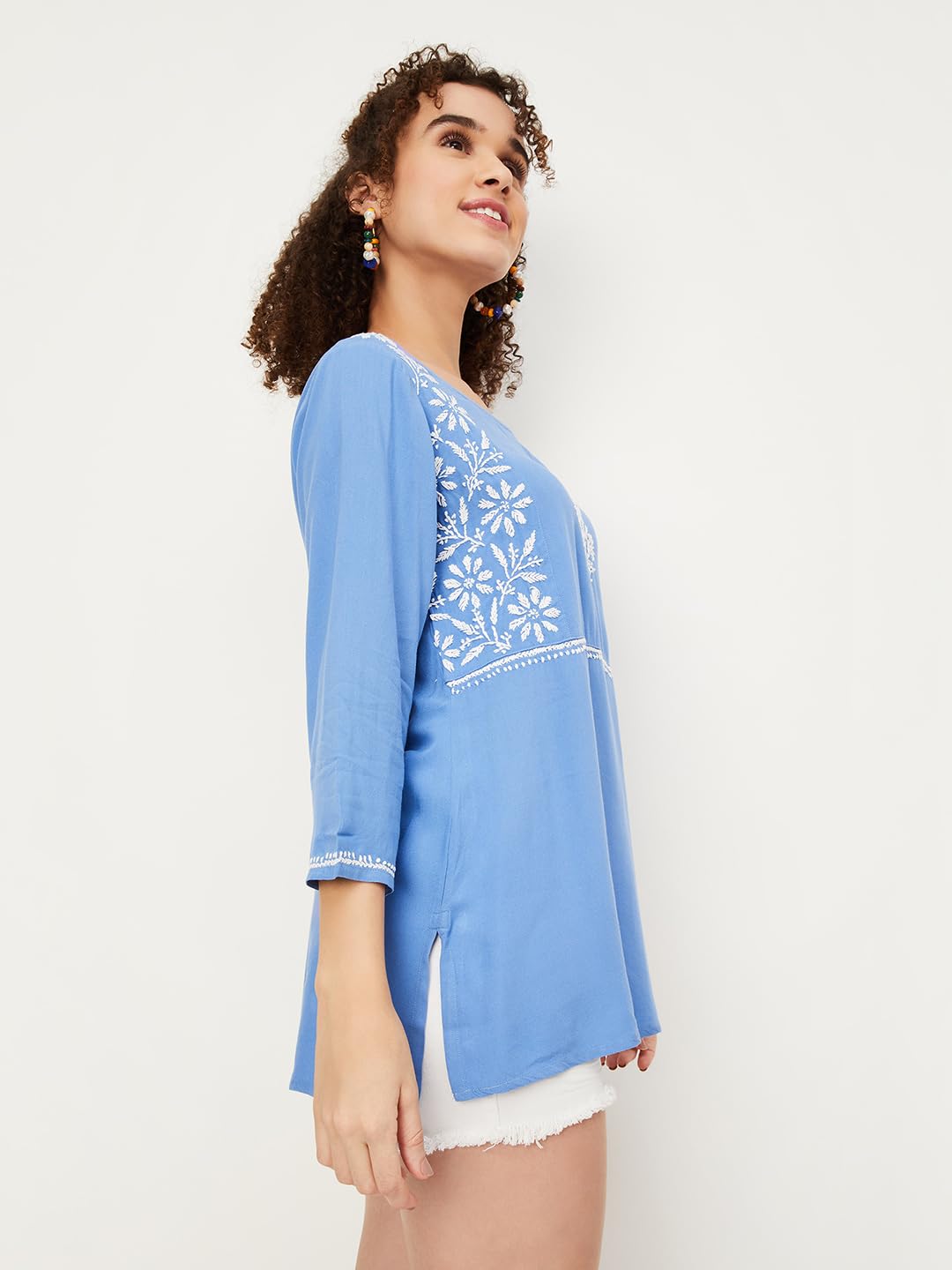 Max Women's Rayon Straight Shirt (SKGU32061BLUE_Blue