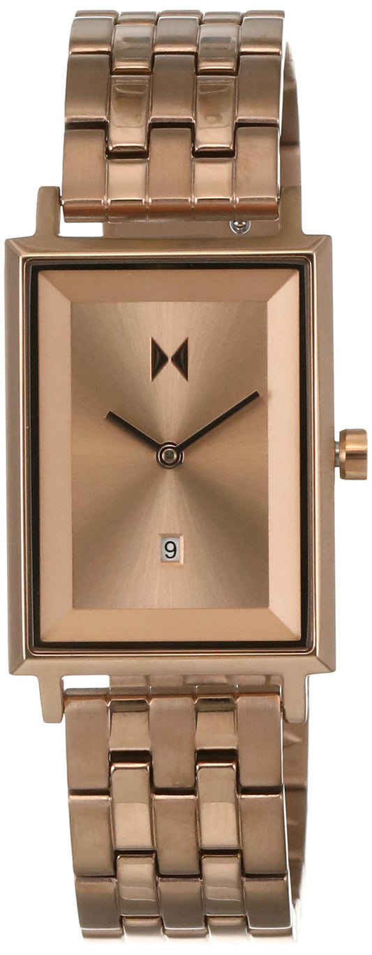 MVMT Signature Square Qtz Basic Analog Calendar Rose Gold Rectangle Dial Women's Watch, Ionic Plated Rose Gold Stainless Steel Material, Gold Band - 28000396-D