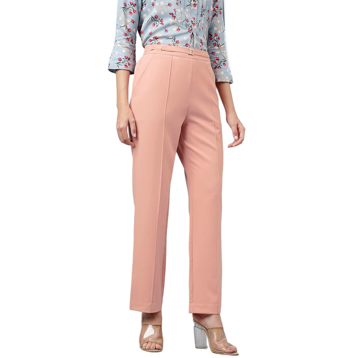 Latin Quarters Women's Ankle Length Solid Peach Pants_L