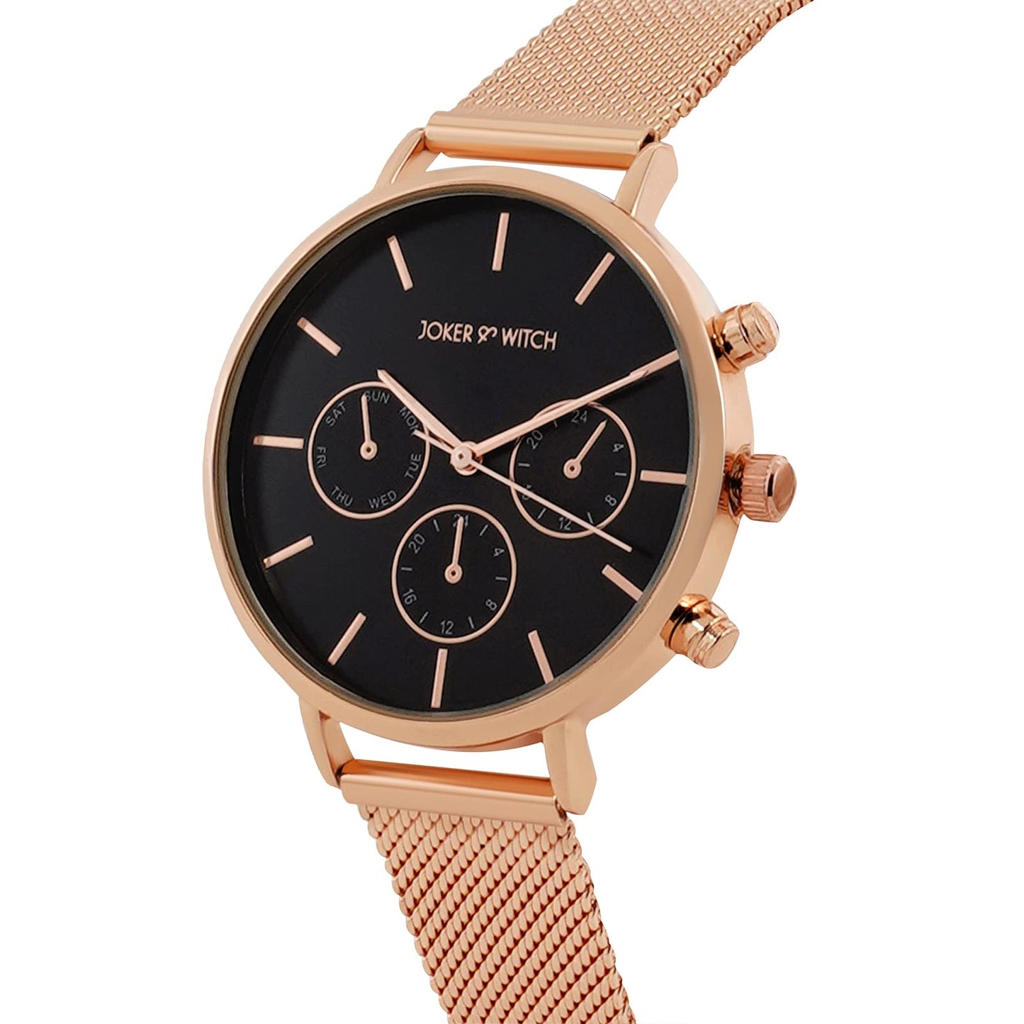 Joker & Witch Women Moscow 38mm Black Dial 16mm Rose Gold Steel Mesh Watch