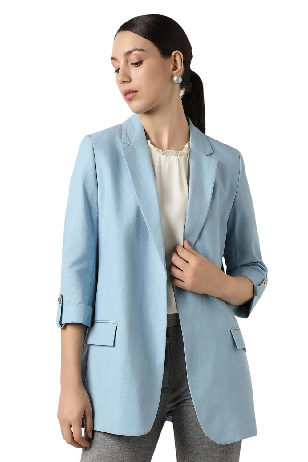 Van Heusen Women's Blazer (VWBZFRGFG19883_Light Blue
