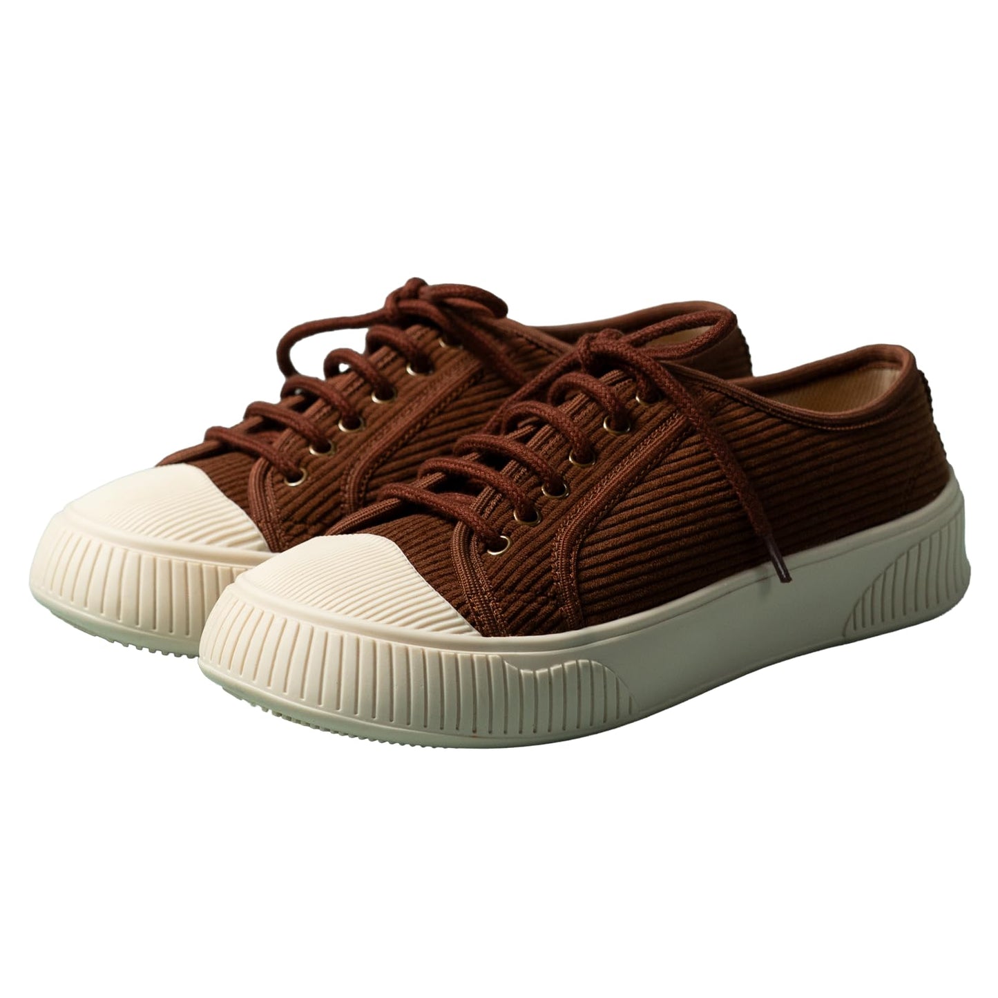 Theater Women Wicked Brown Corduroy Lace-Up Sneakers | Soft Low-Top Casual Shoes with Cushioned Insole | Stylish Comfortable Canvas Fashion Sneakers