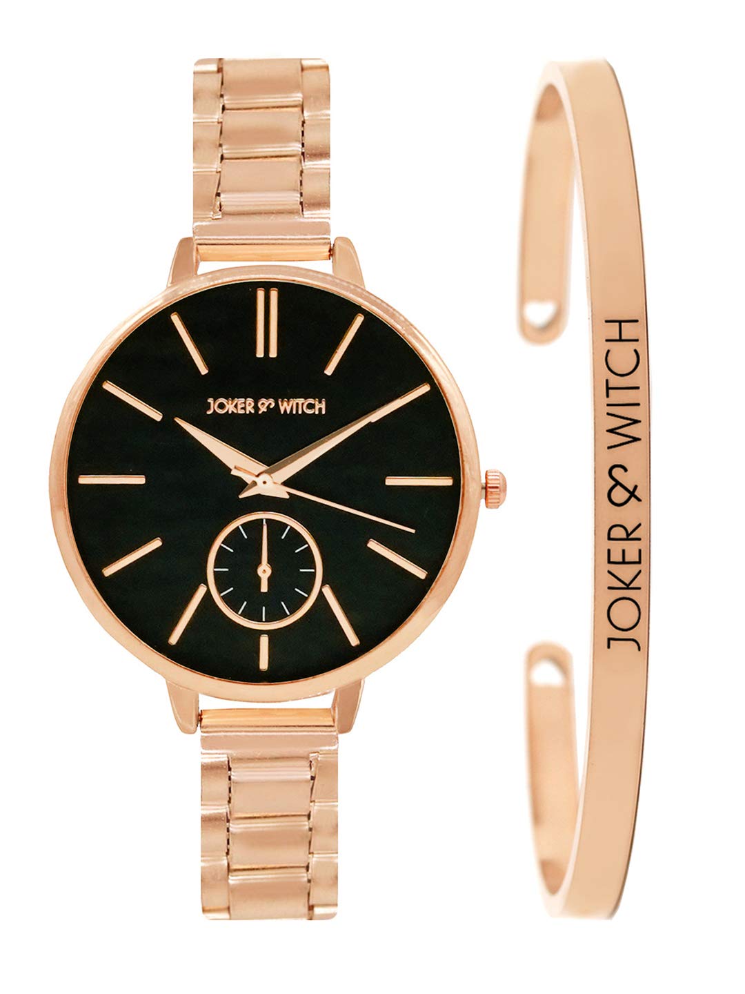 Joker & Witch Stainless Steel Women Time Travel Analog Watch Bracelet Stack (Rose Gold ), Black Dial, Rose Gold Band