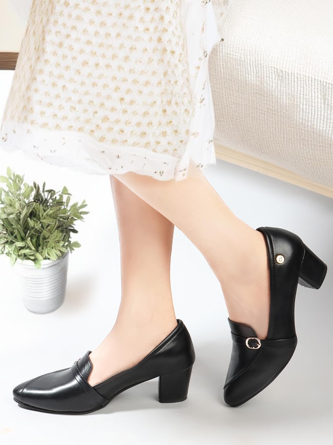 Carlton London Women Black Stylish Slip-on Pump Shoes with Block Heels, Pointed Toe for for Casual, Office and Daily Use (40)