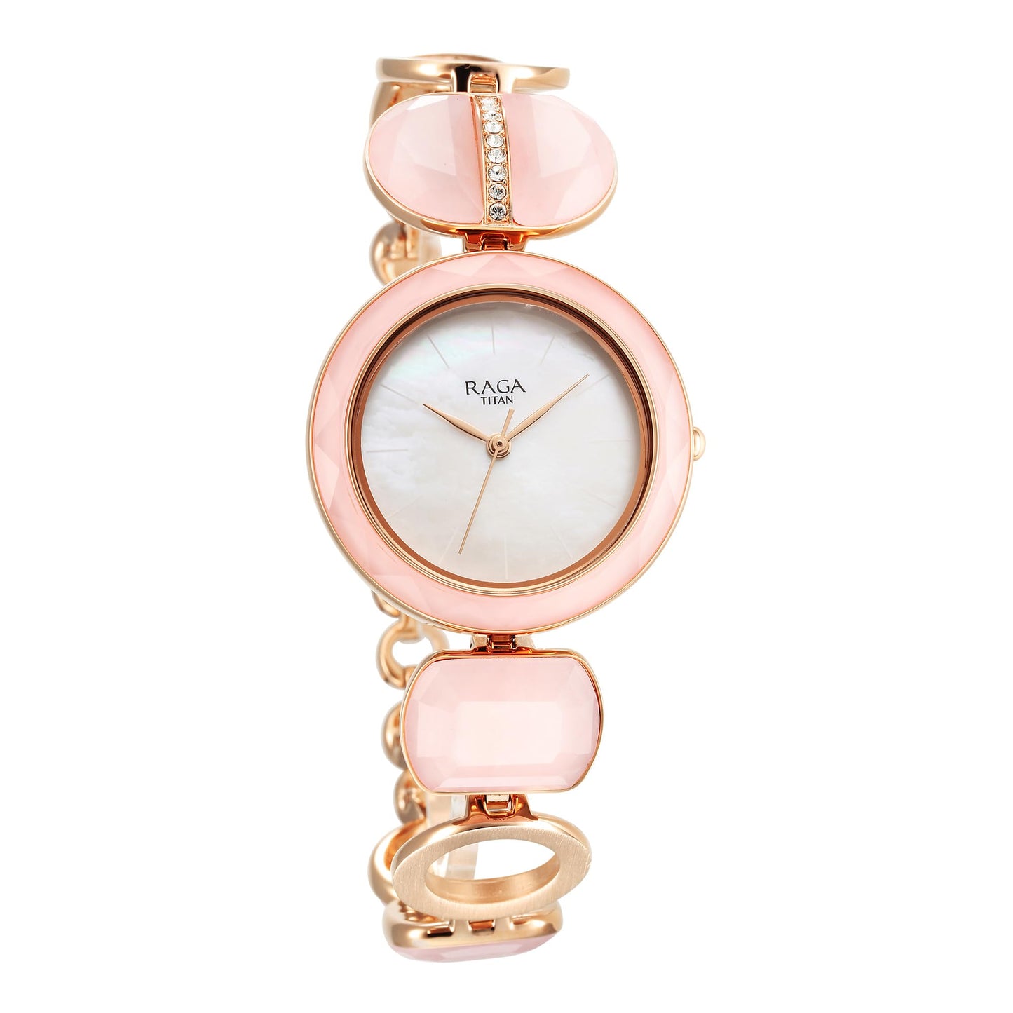 Titan Raga New You Quartz Analog Mother of Pearl Dial Rose Quartz Stone Strap Watch for Women-NS95195WM01