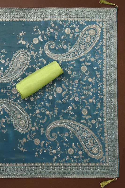 Soch Womens Light Green Tissue Unstitch Dress Material With Sequins