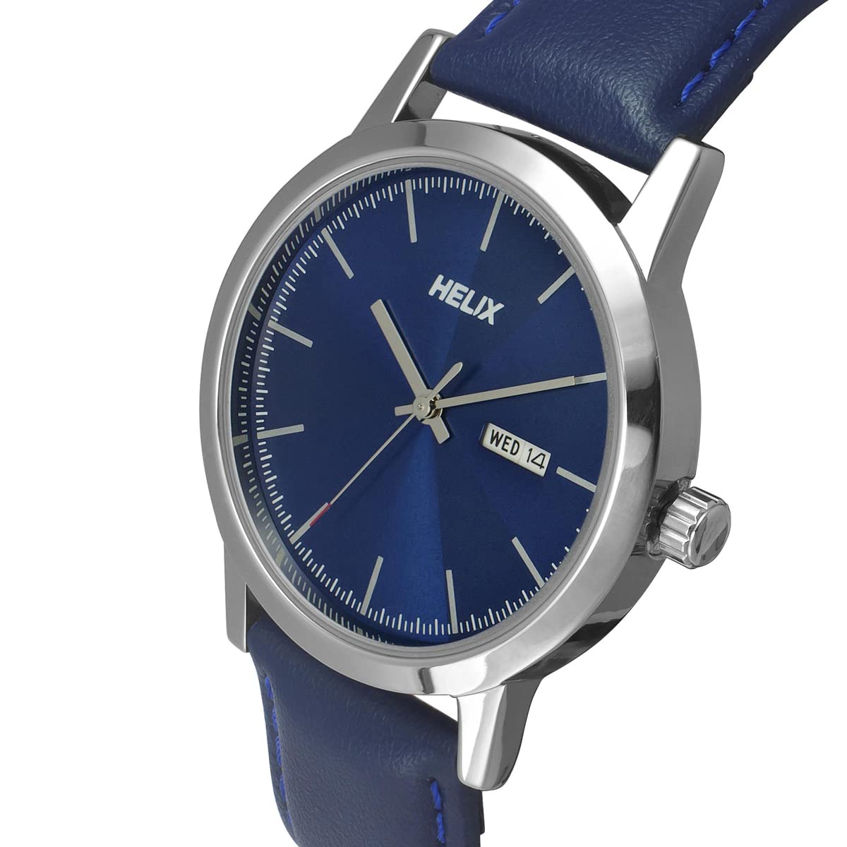 Helix by Timex Analog Watch for Man with Blue Round Dial & Blue Leather Strap Band Water Resistant Men's Wrist Watches - TW047HG01