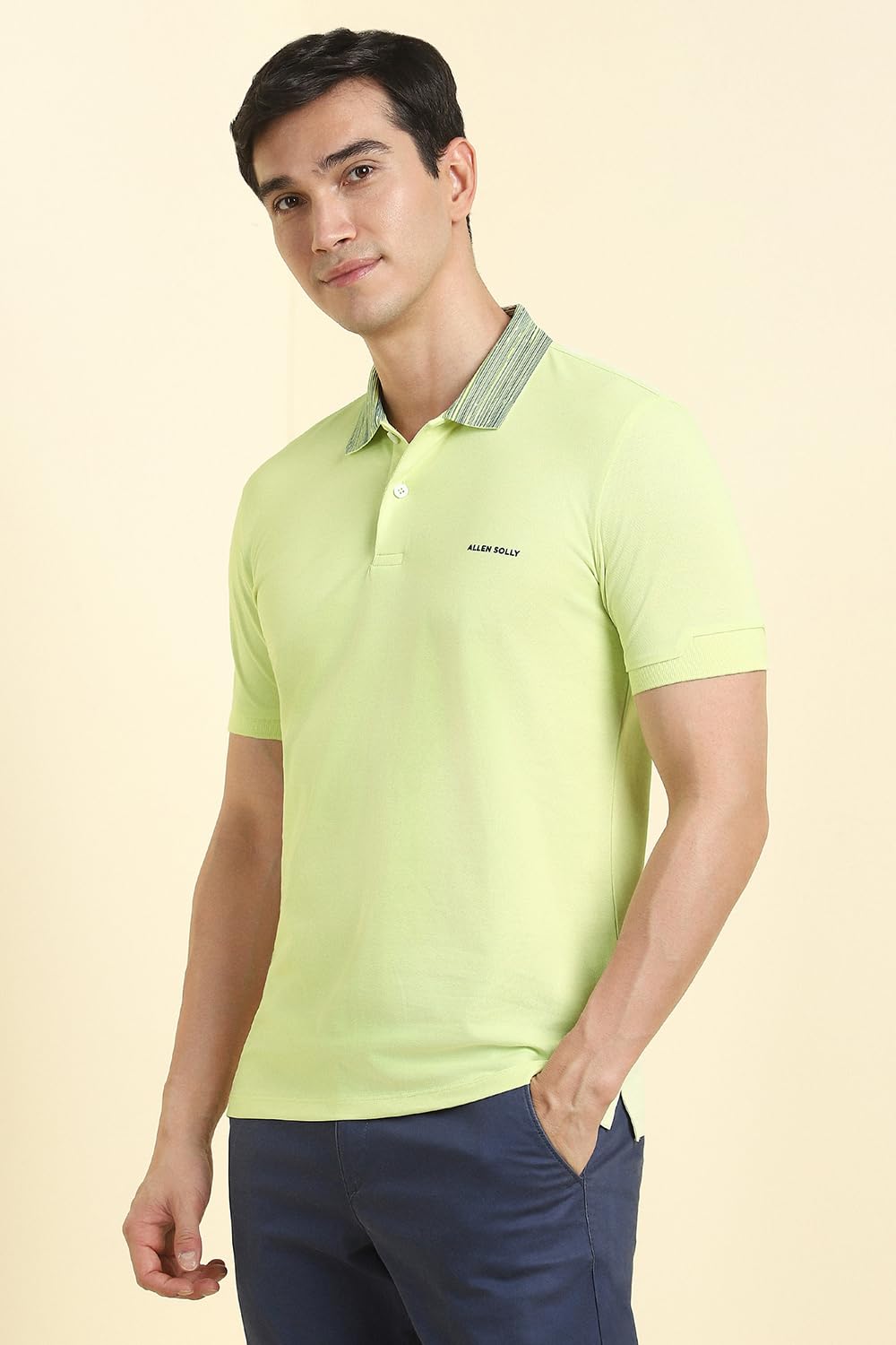 Allen Solly Men Green Solid Polo Neck T-Shirt