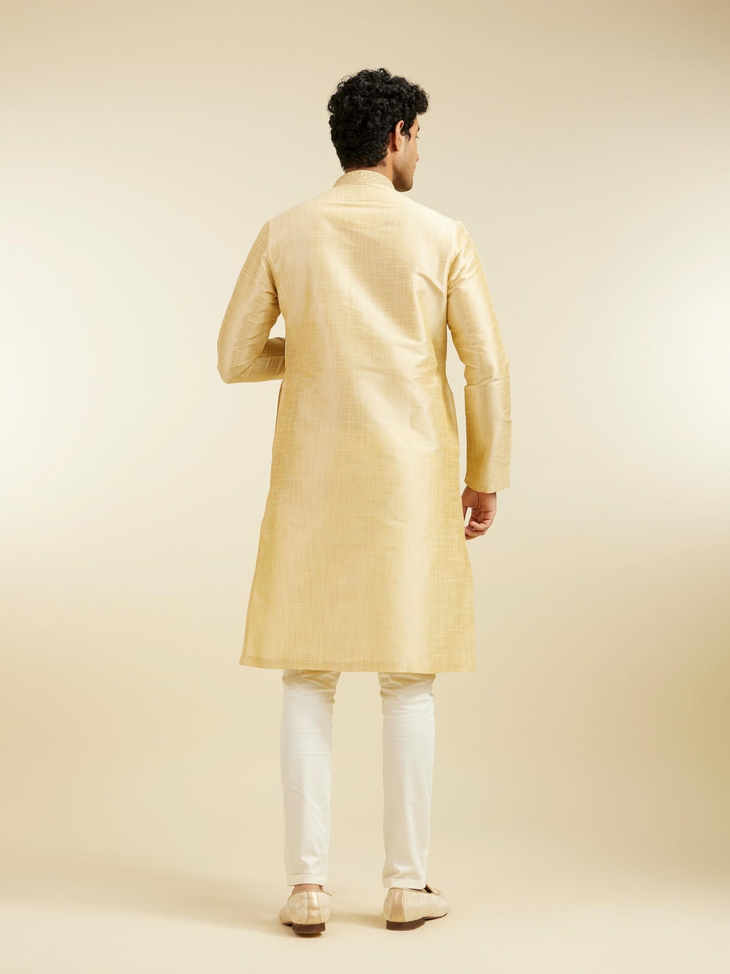 DIWAS BY MANYAVAR Men's Art Silk Solid Kurta (Fawn,XL)