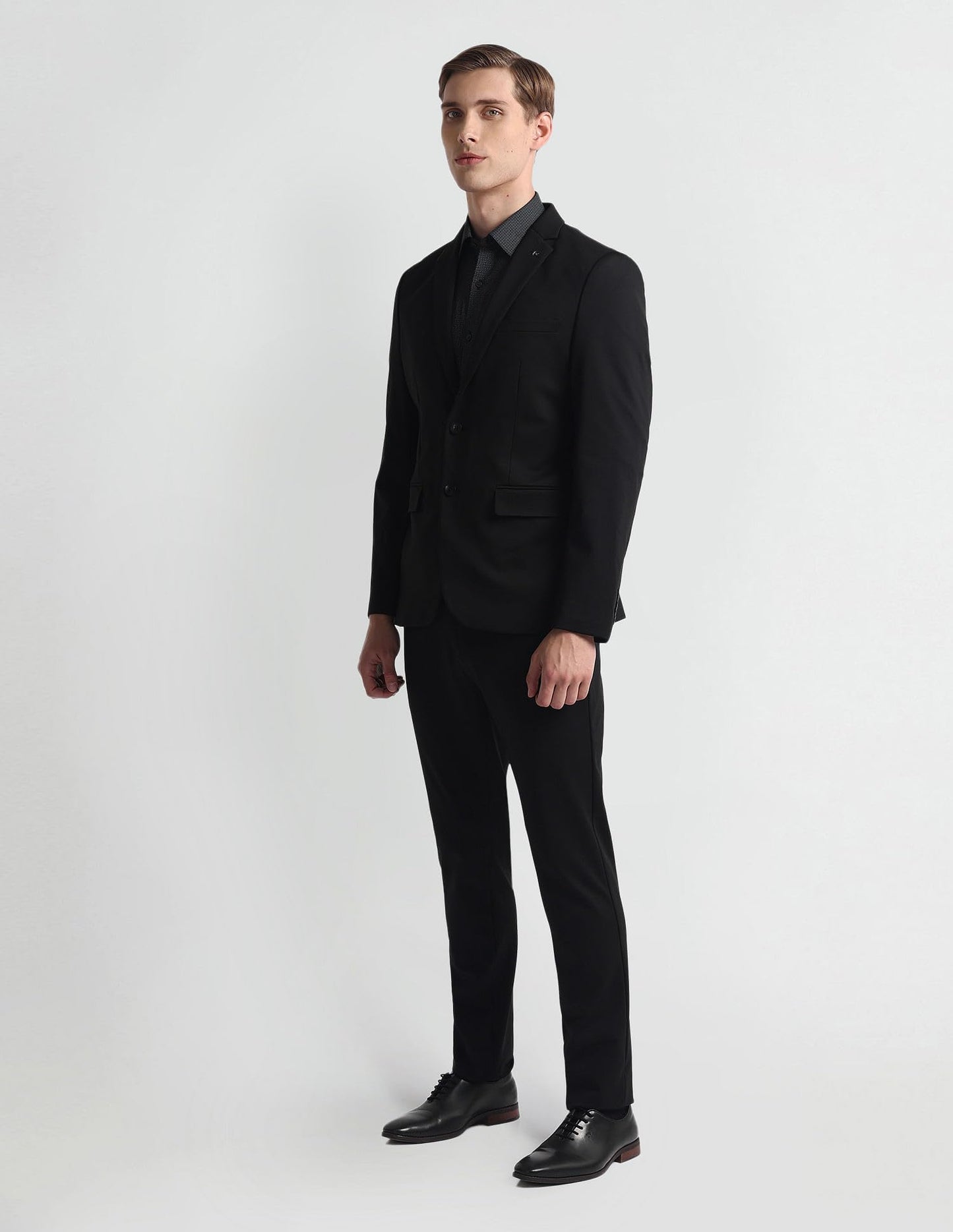 Arrow Men's Nylon Single Breasted Business Suit Pants Set (ARAHSU5538_Black