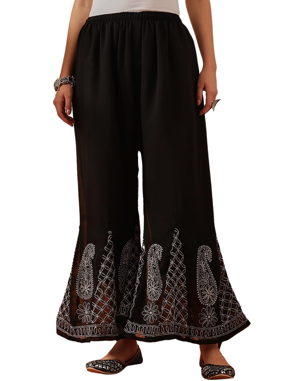 Ada Lucknowi Chikankari Hand Embroidered Georgette Flared Palazzo for Women A711165