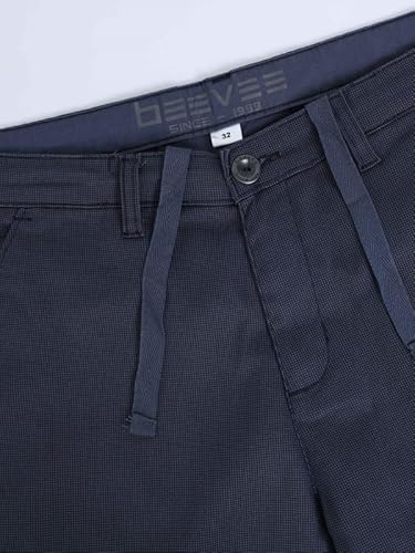 BEEVEE Men’s Casual Navy Printed Cotton Lycra Shorts | Mid Rise, Knee Length, 4 Pockets, Drawstring Closure, Regular Fit