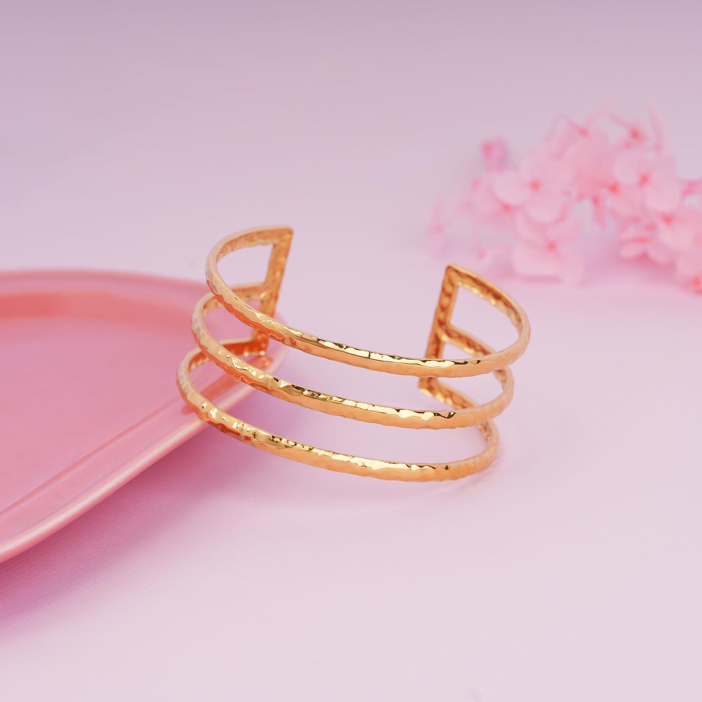 NAITRA Trio Gleam Three-Layer Cuff Bangle Bracelet for Women | Waterproof and Anti Tarnish Demifine Jewelry | Gifts for Women & Girls | 1 Year Warranty*
