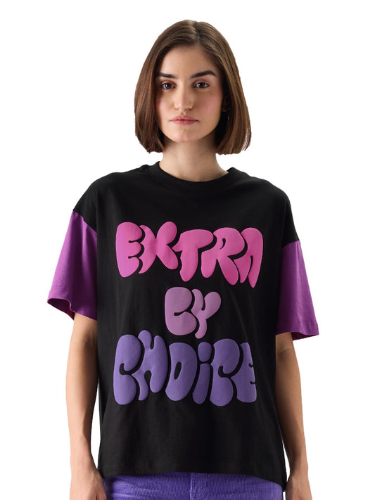The Souled Store Extra by Choice Women and Girls Oversize Fit Half Sleeves Graphic Printed Cotton Multicolor Color T-Shirt