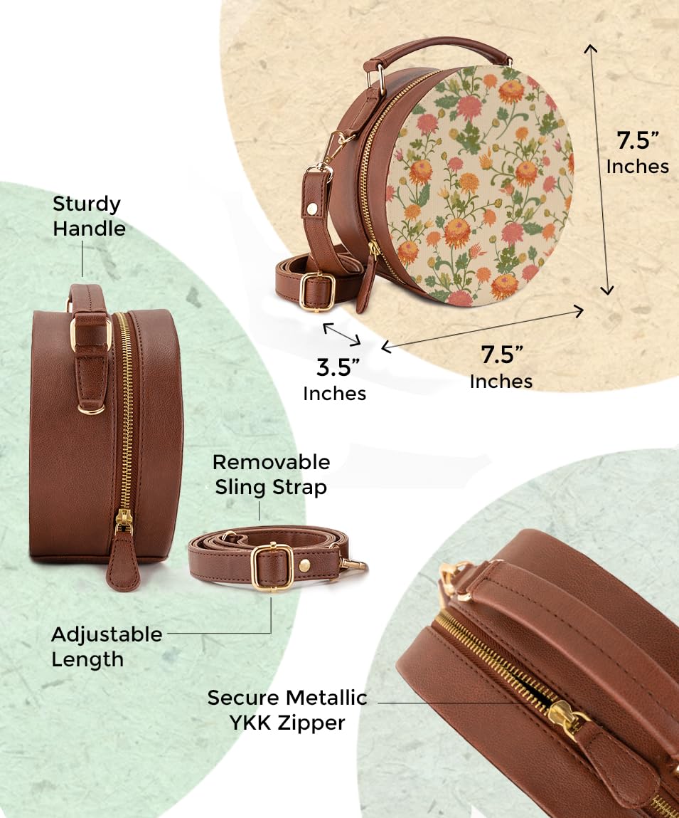 Kalankit Round Sling For Women | Girls Crossbody Bags | Side Bags With Adjustable Strap | Travel Box Sling Bags | Autumn hues