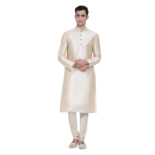 Royal Kurta Mens Raw Silk Regular Fit Kurta Pyjama Set (Cream, 40)
