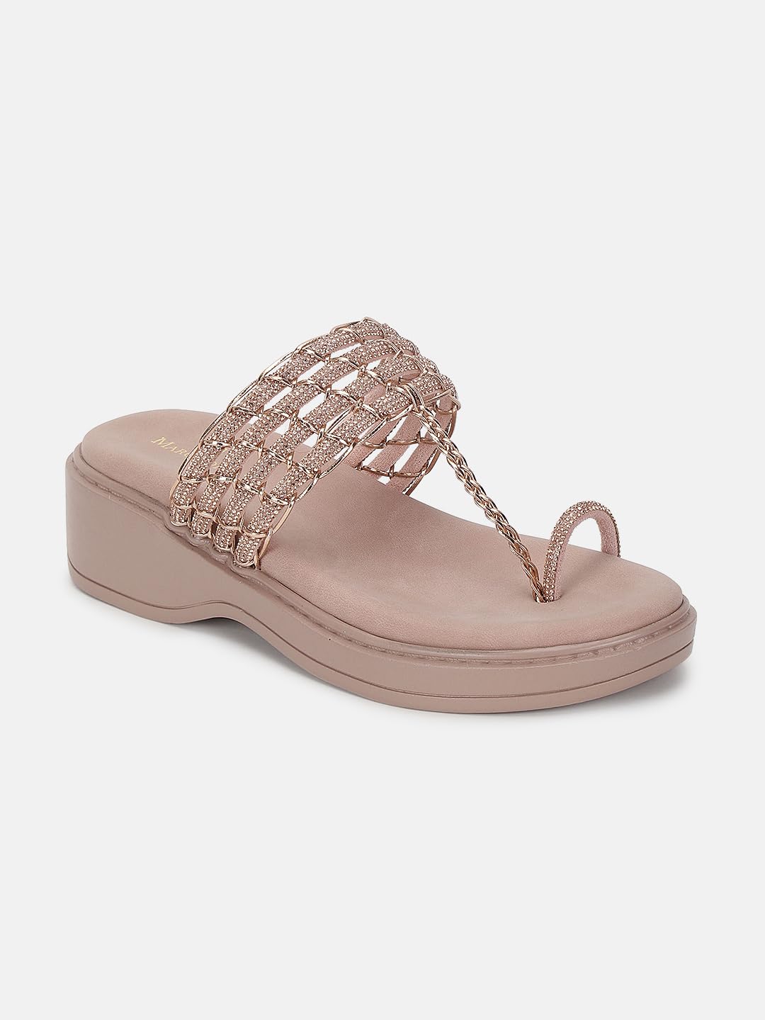 Marc Loire Women's Bow Embellished Slip-On Platform Heel Fashion Sandal for All Occasion (Rose Gold, 6)