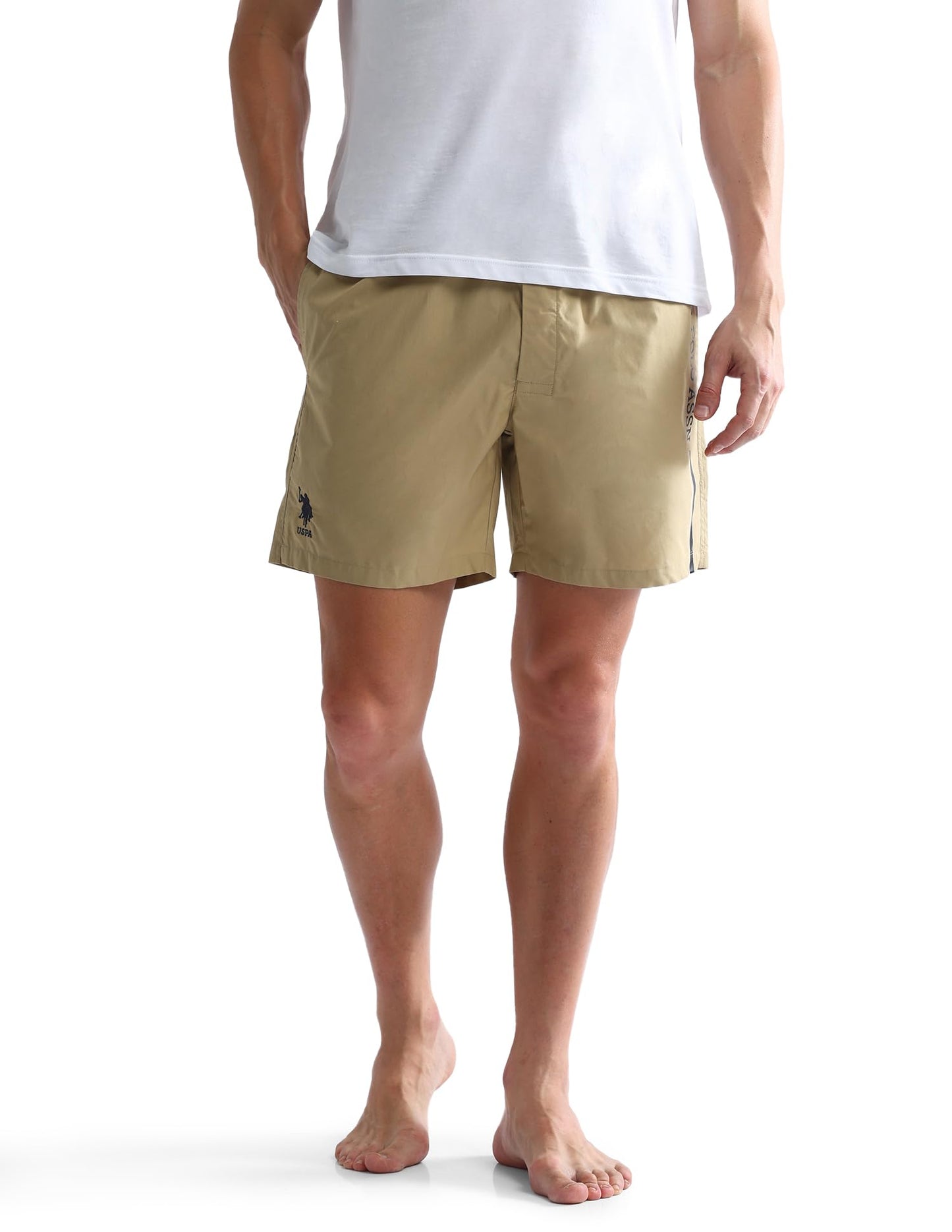 U.S. POLO ASSN. Men's Mid Rise Solid IYAX Shorts - Pack of 1(Beige M)