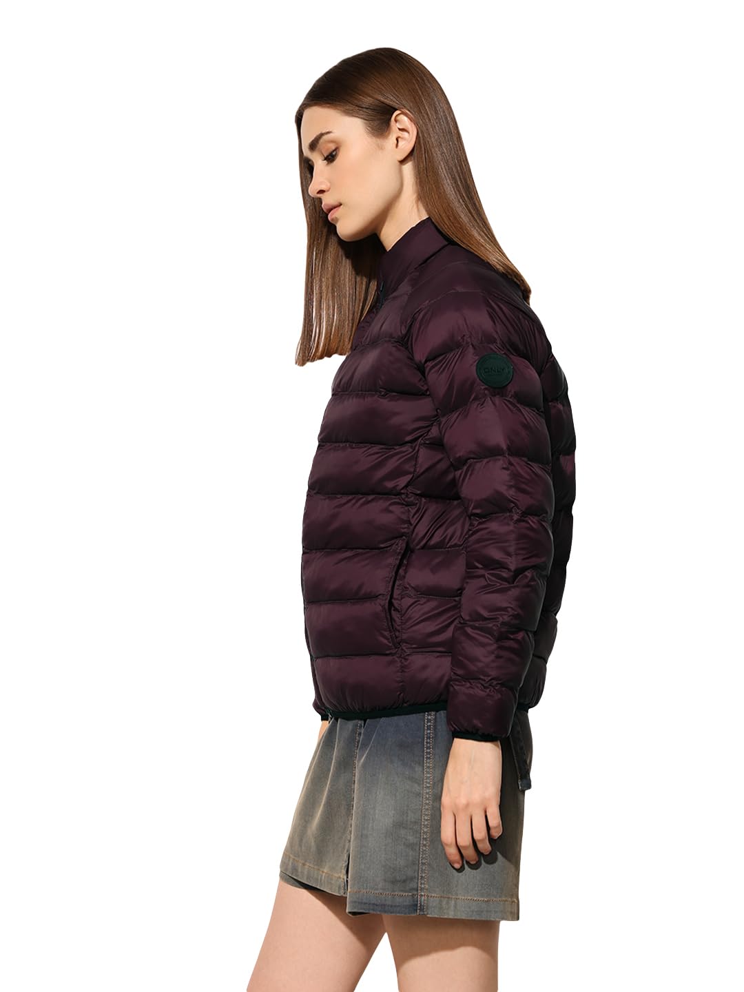 ONLY Women's Solid Slim Fit Maroon Jacket