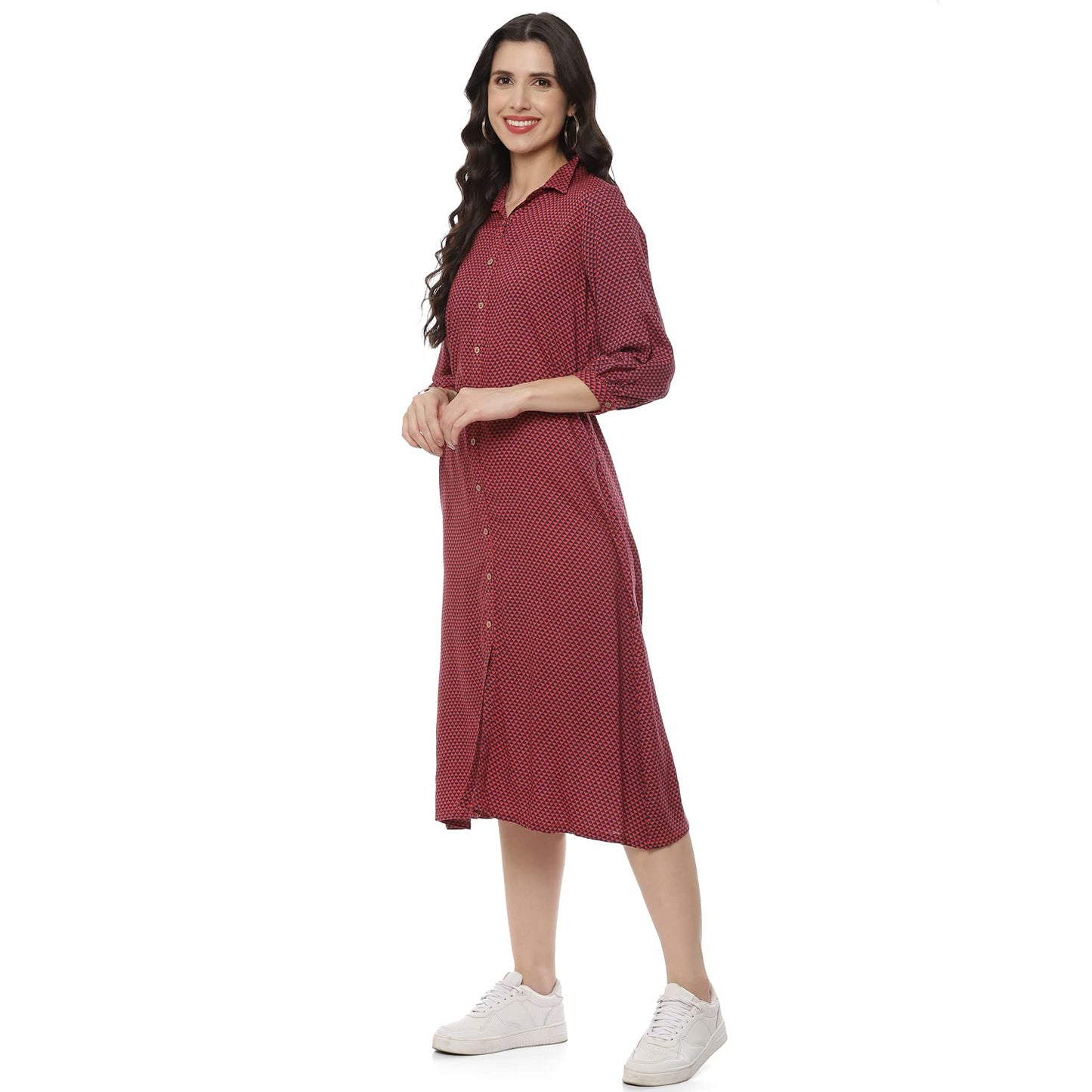 Rangriti Women's Ethnic Maroon Viscose Dress