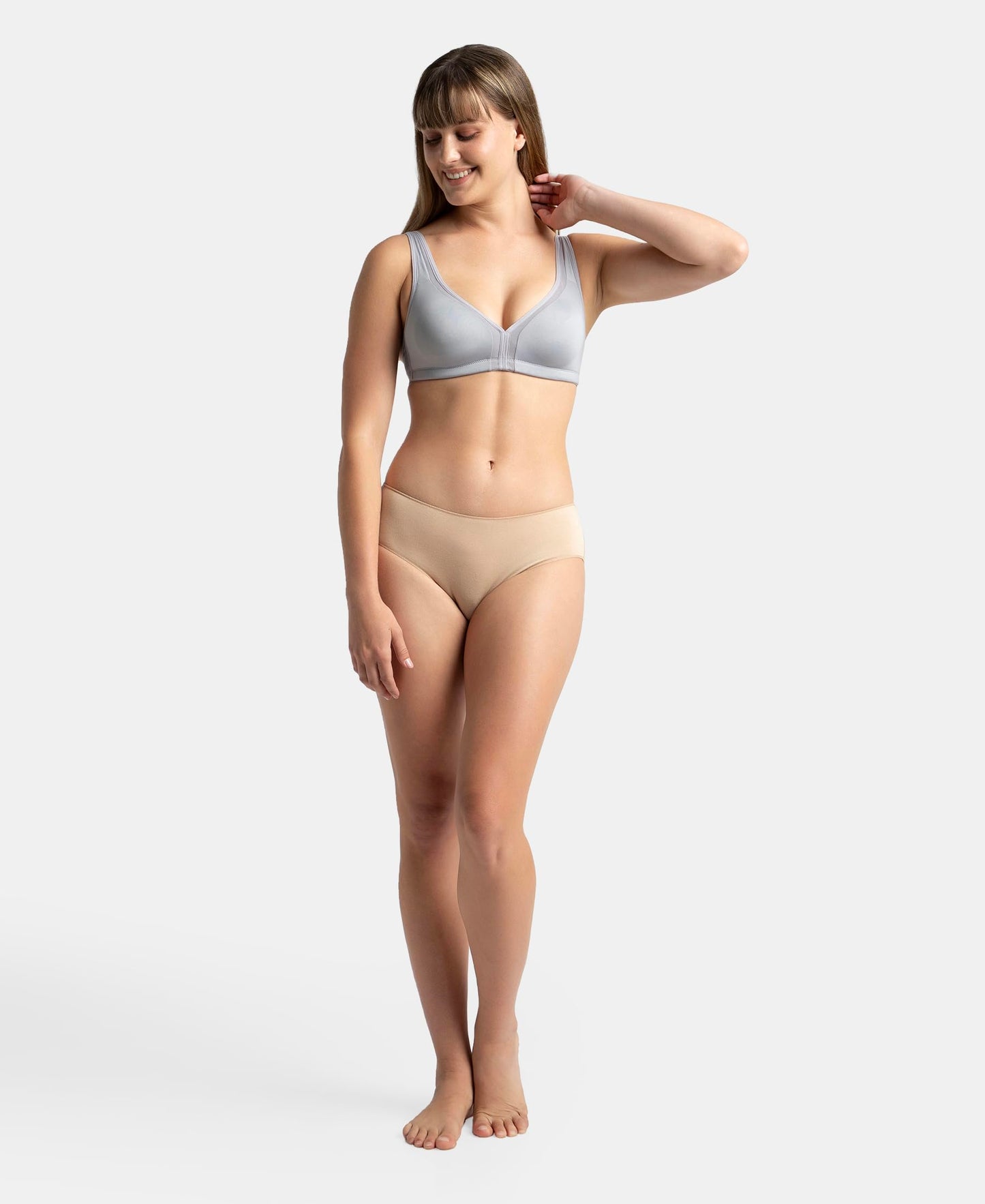 Jockey 1820 Women's Wirefree Non Padded Soft Touch Microfiber Elastane Stretch Full Coverage Everyday Bra with Stylised Mesh Panel_Lilac Grey_34D