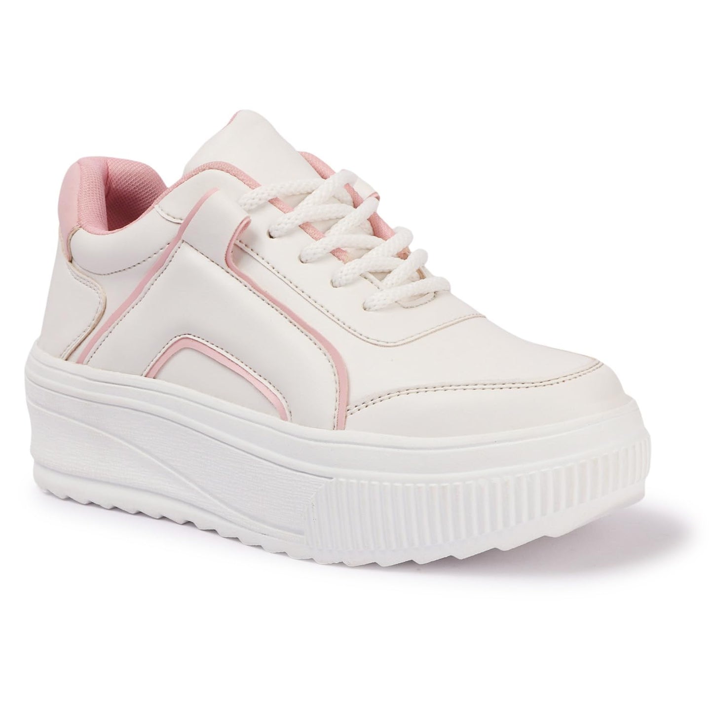 LENSBURY Women's Shoes for Walking Gym Training, Casual, Sports, Slip-On, Lightweight Lace up Athletics Slipon Running Sneaker for Ladies and Girls LBCNV4503WTPK-36 White