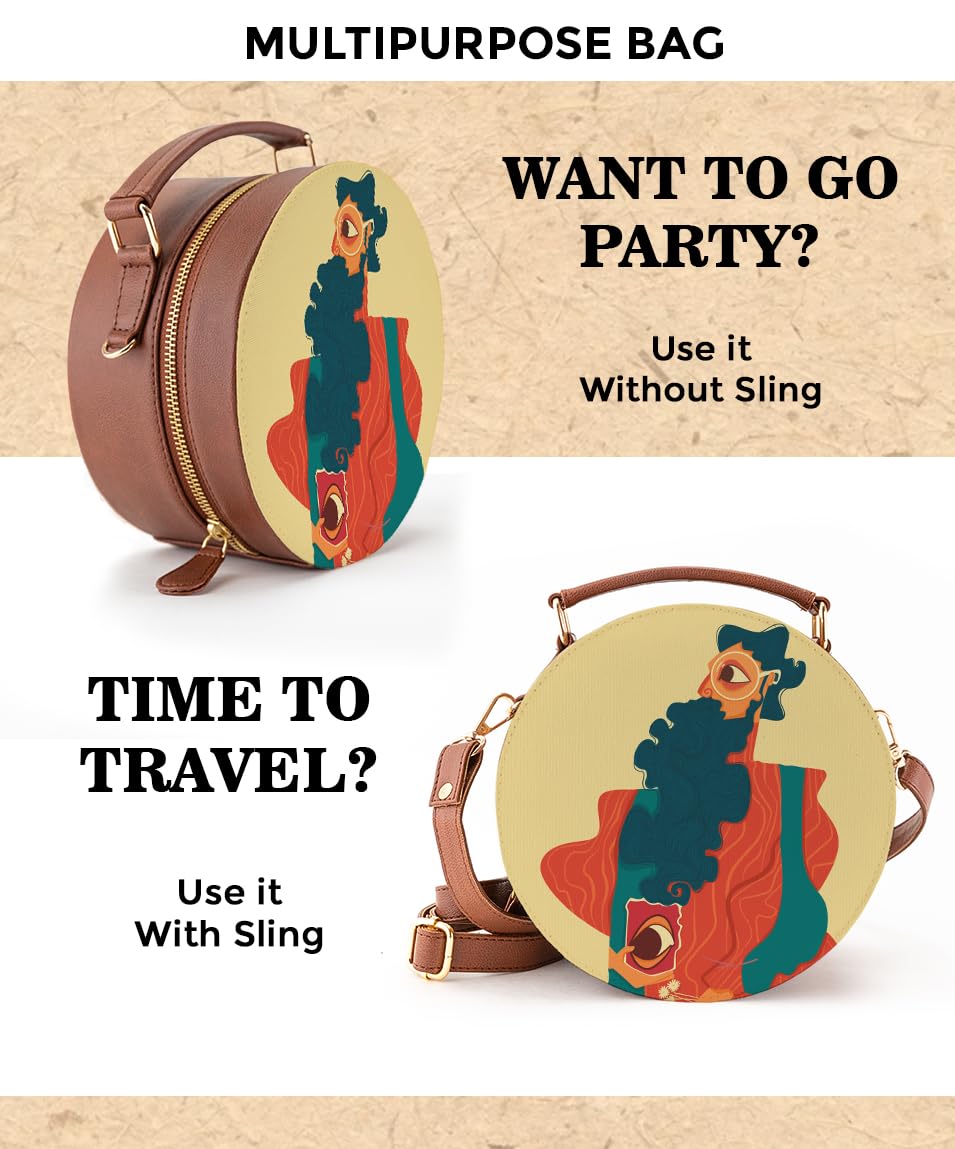 Kalankit Box Sling Bag for Women Girls| Side Sling Purse with Handle and Detachable Strap | Quirky Travel Crossbody Sling | Birthday Gifts Ideas for Teenager Girl |