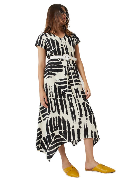 Max Women Printed A-line Dress(White_L)