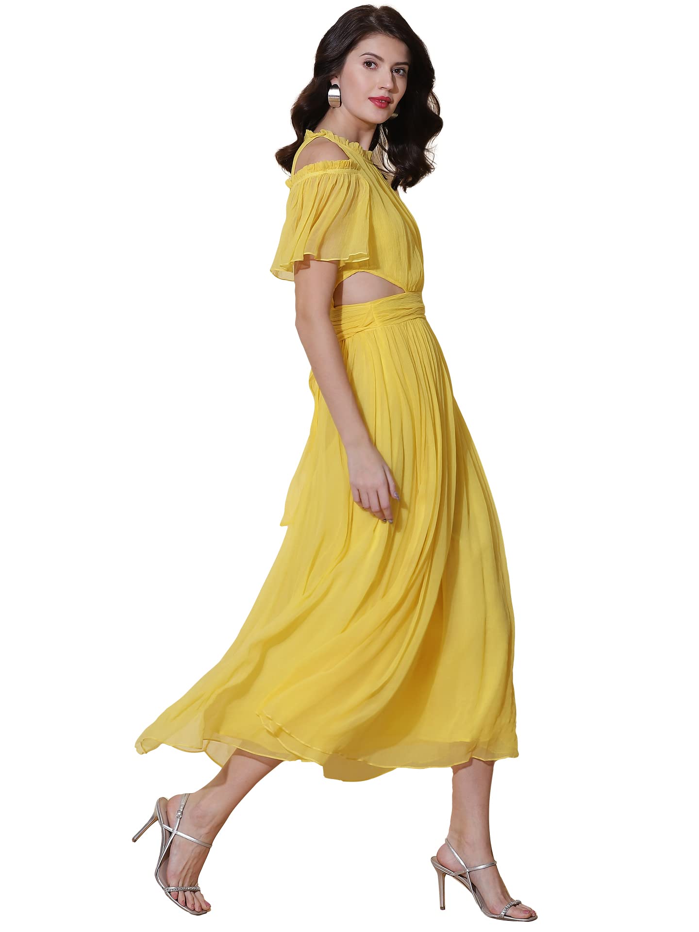 Label RITU KUMAR Yellow Cold-Shoulder Maxi Dress