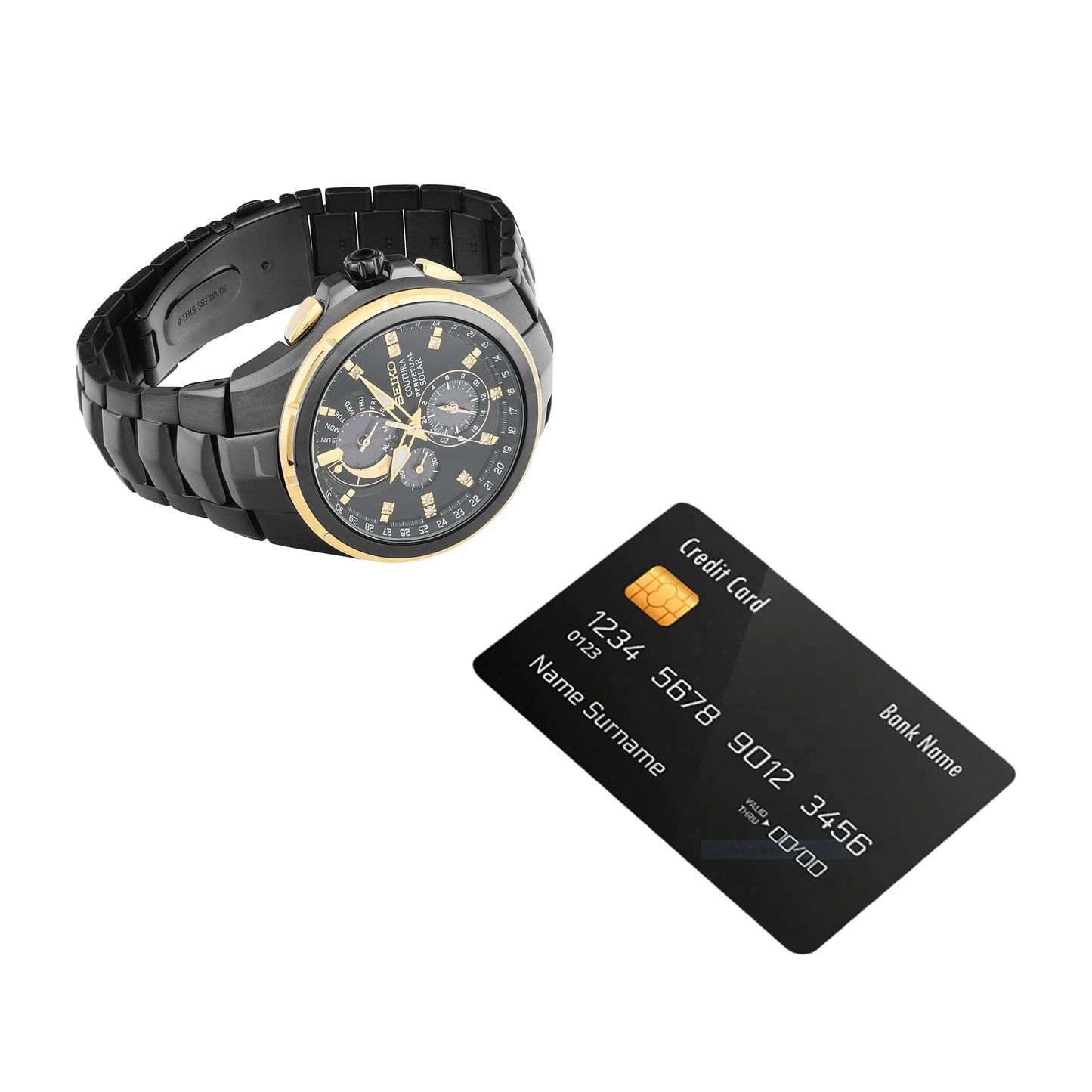 Seiko Analog Black Dial Men's Watch-SSC573P1 Stainless Steel, Black Strap