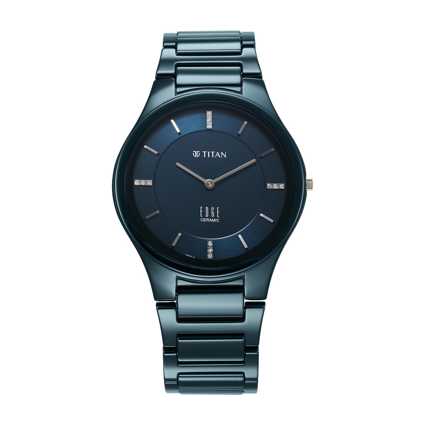 EDGE Titan Ceramic Dress with Diamonds Quartz Analog Blue Dial Blue Ceramic Strap Watch for Men - NT1696QC09