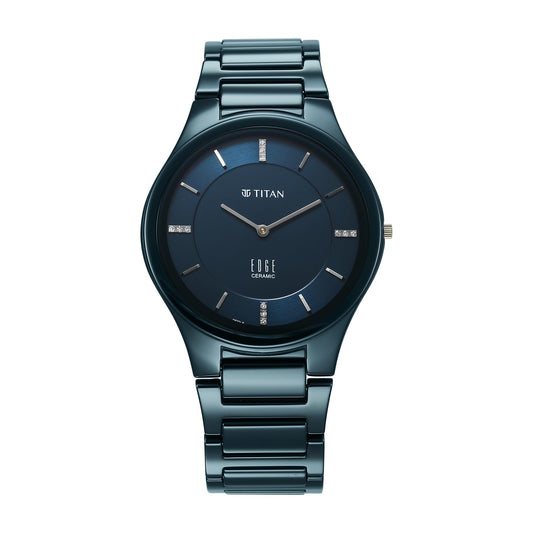 EDGE Titan Ceramic Dress with Diamonds Quartz Analog Blue Dial Blue Ceramic Strap Watch for Men - NT1696QC09