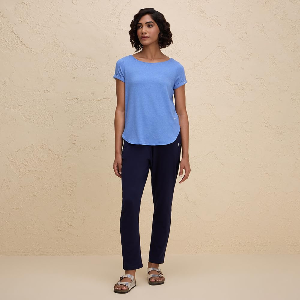 NYKD by Nykaa Womenâ€™s Solid Cotton Leggings & Tights | Everyday Comfort, Relaxed fit, Mid Waist for Yoga and Athleisure Chic- NYAT502 (in, Alpha, M, Regular, Navy)