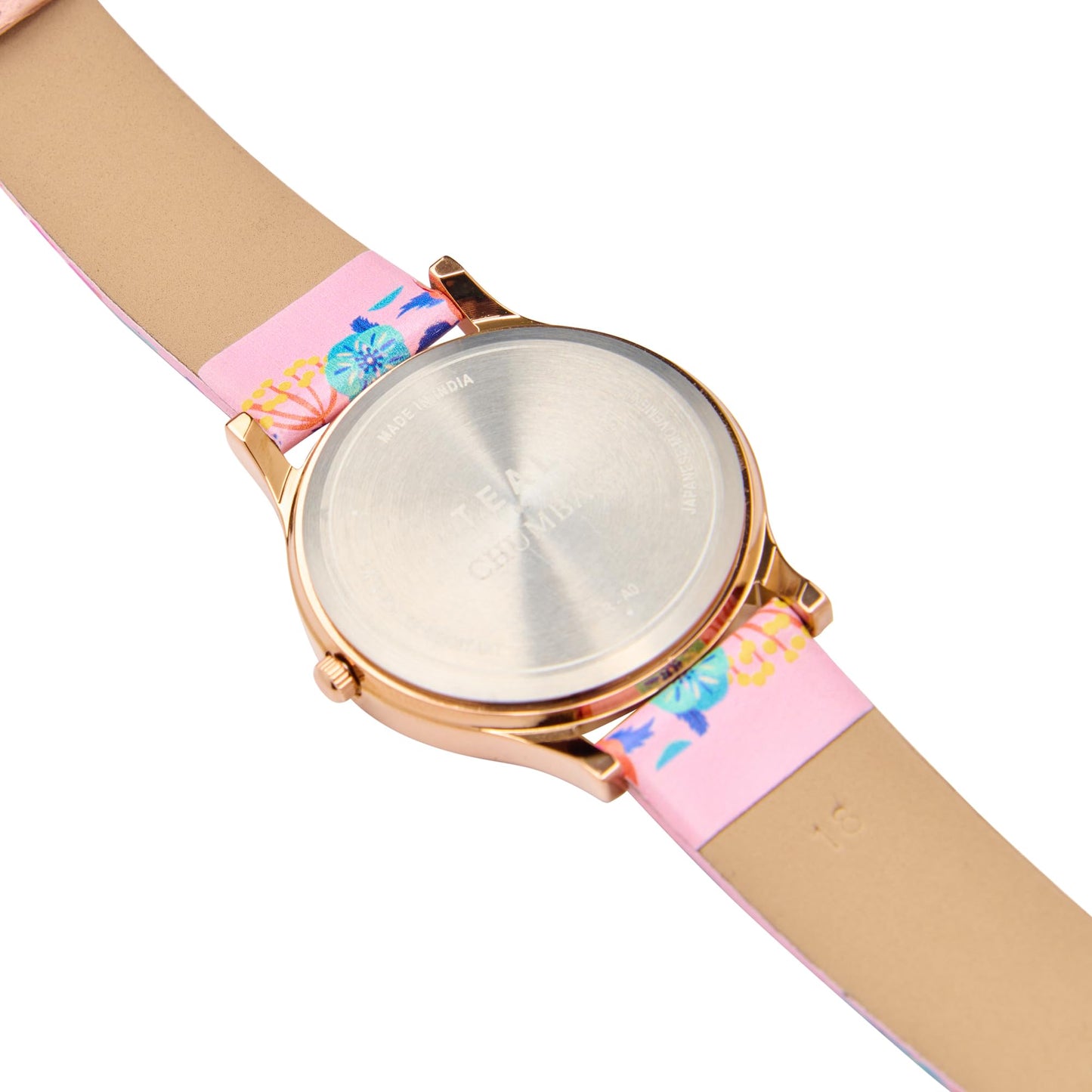 TEAL BY CHUMBAK Round Dial Analog Watch for Women,Rose Garden Collection, Printed Vegan Leather Strap,Gifts for Women/Girls/Ladies,Stylish Fashion Watch for Casual/Work - Pink