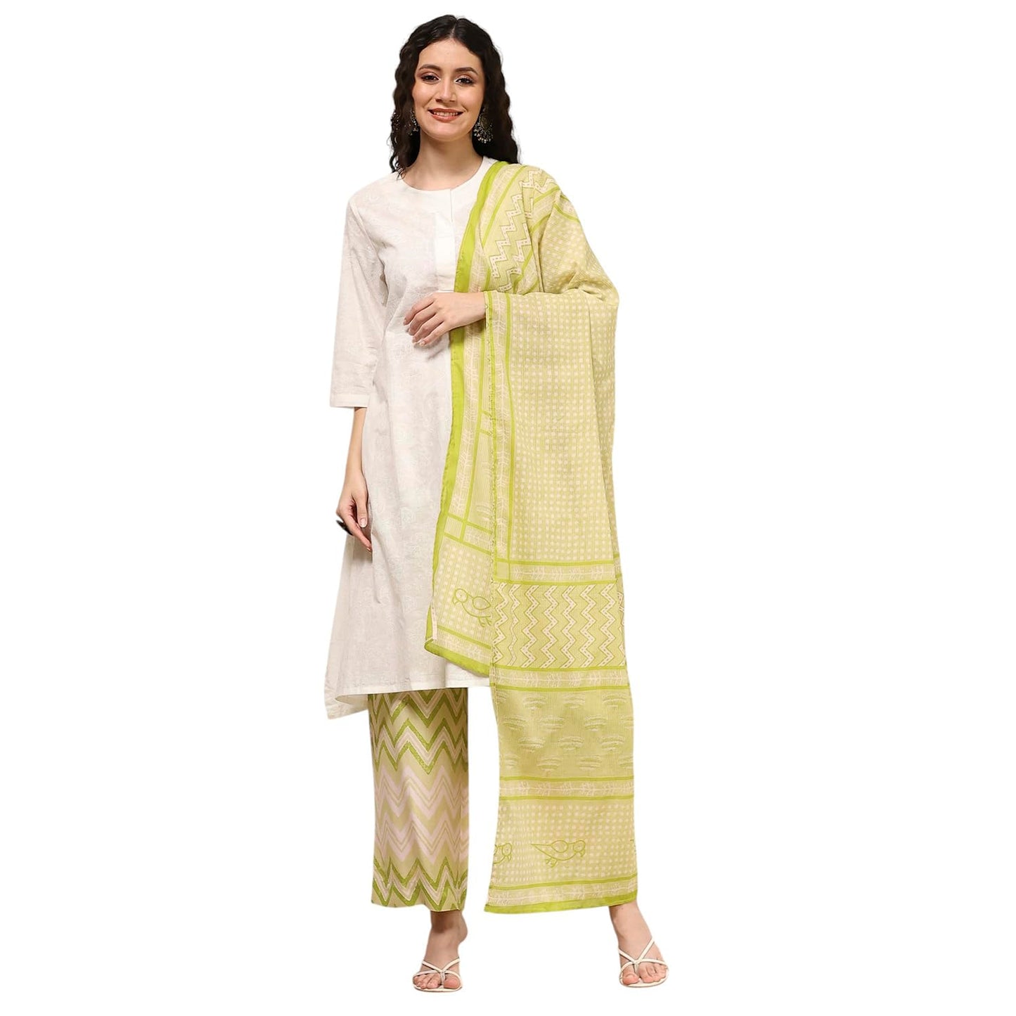 Biba Women's Green Cotton Straight Suit Set