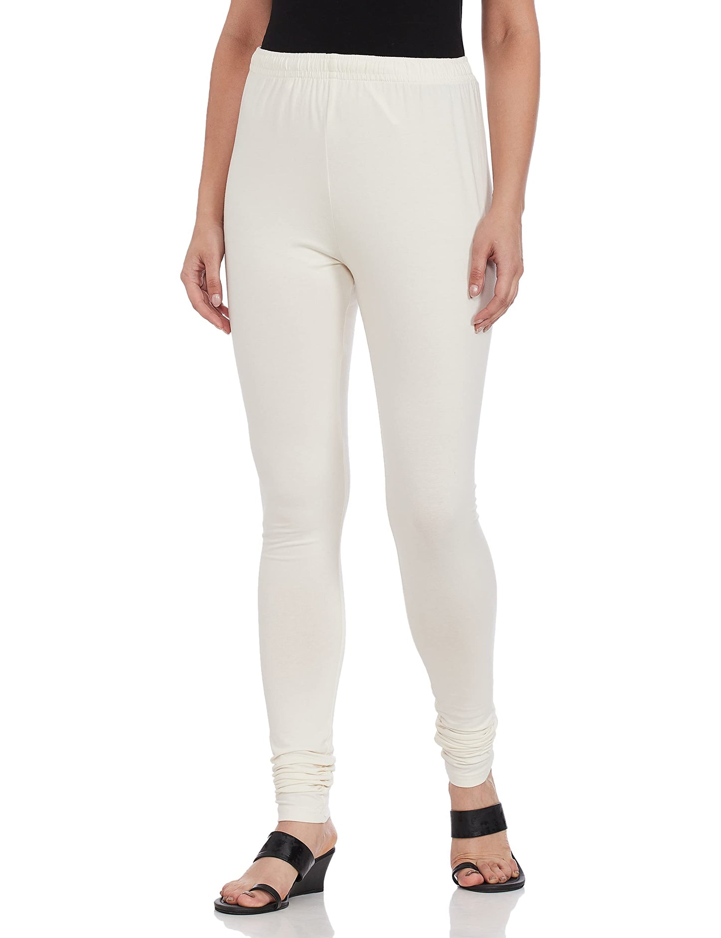 Max Women Regular Fit Solid Mid Rise Elasticated Churidar (NOOSKC21OW_Off White_XL)