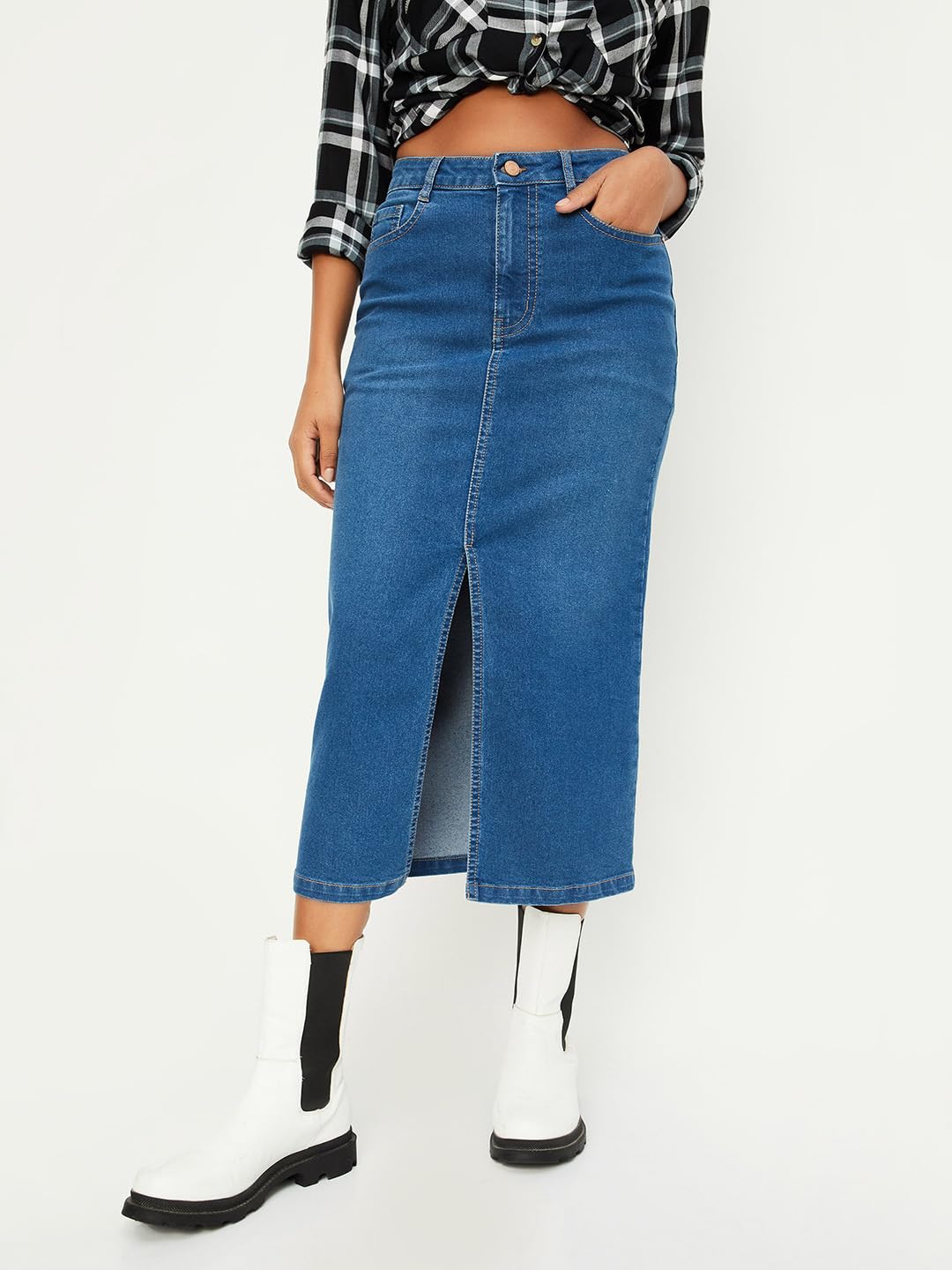 Max Women Washed Pencil Skirt (NR041DMID Blue)_36