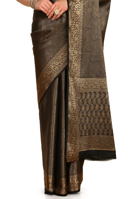 Soch Womens Black Ethnic Motifs Woven Design Zari Silk Blend Saree