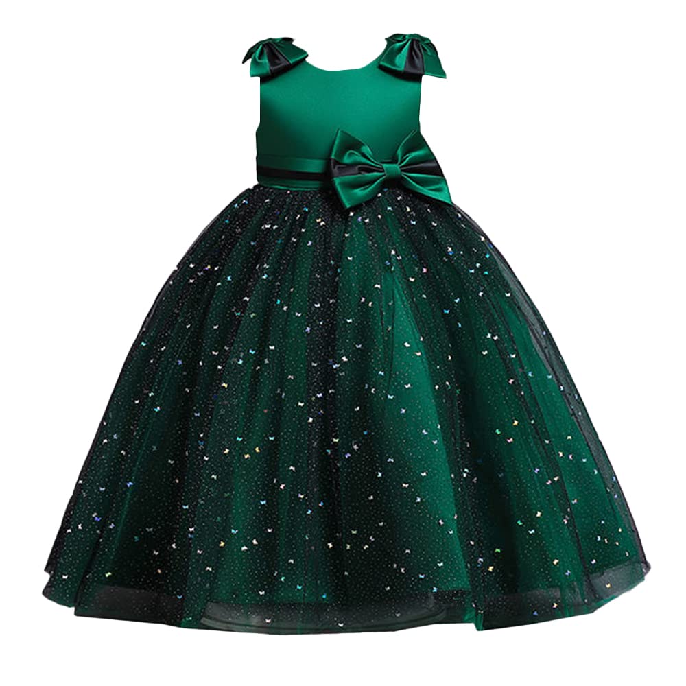 Hopscotch Girls Polyester Bow Applique Party Dress in Green Color For Ages 8-9 Years (XIP-4124427)