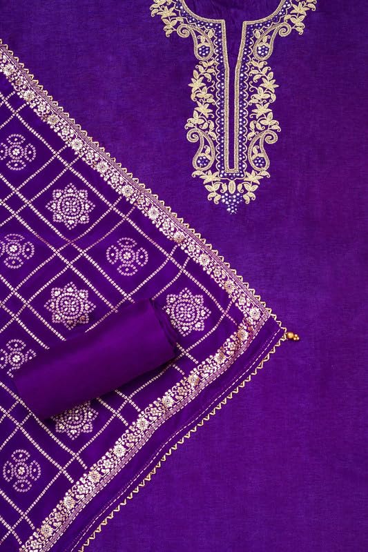 Soch Womens Purple Silk Blend Embroidered Unstitch Dress Material With Mirror Work