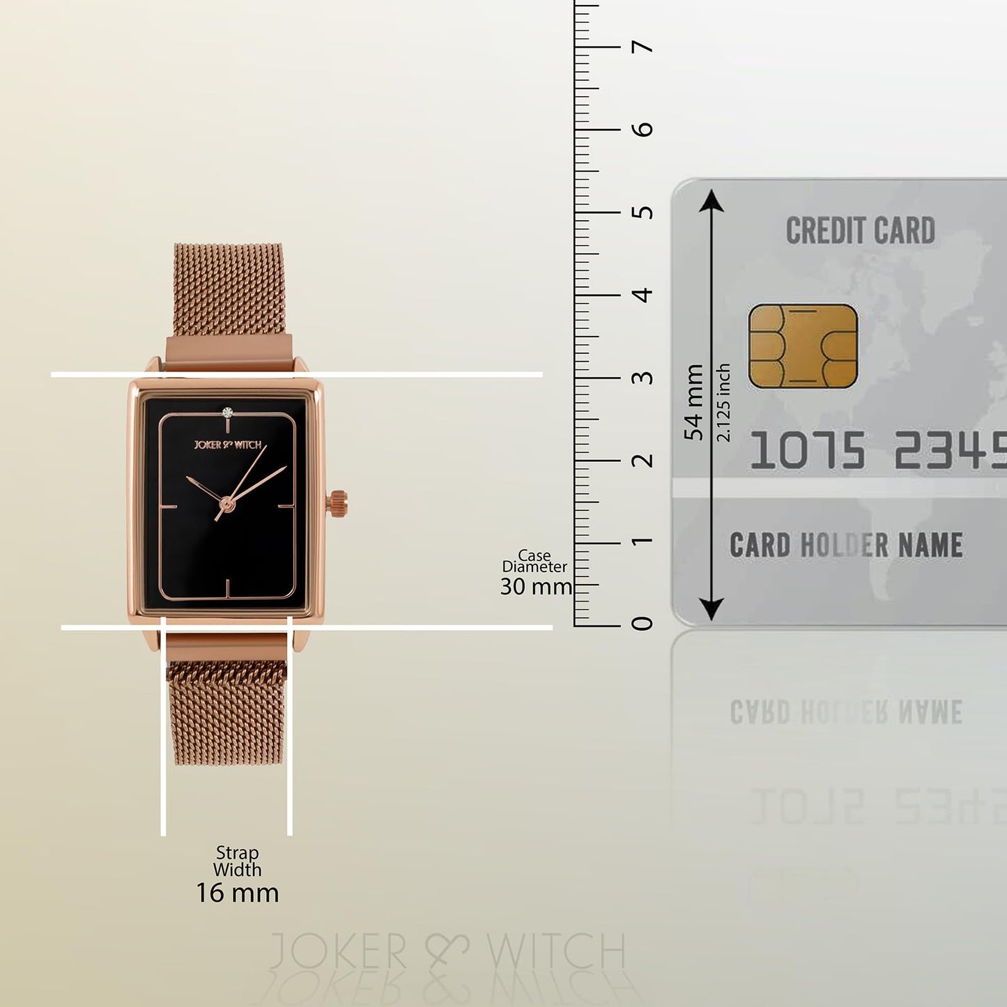 Joker & Witch Quad Black Rectangle Dial Rosegold Mesh Strap Analog Women's Watch