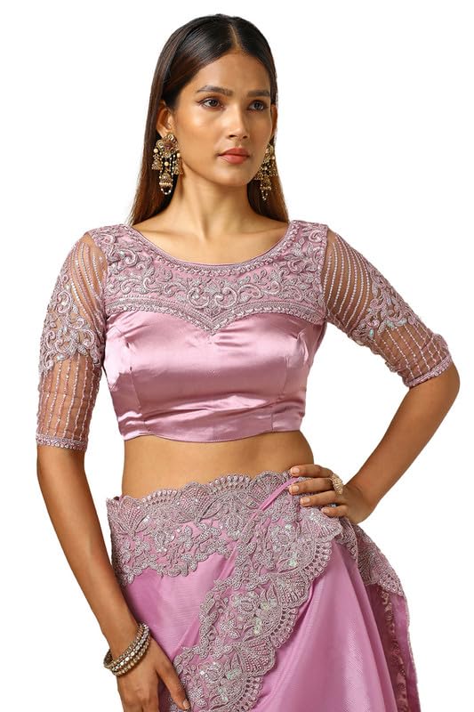 Soch Womens Onion Pink Chiffon Embroidered Saree With Sequins