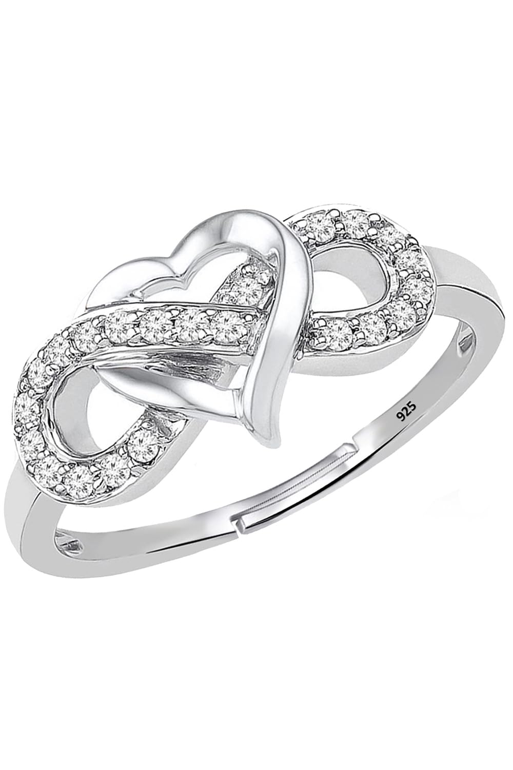 THE MARKETVILLA Pure 925 Sterling Silver Rings for Women, Infinity Ring for Women - Ring for Girlfriend, Silver Rings for Girls, Heart Infinity Style Ladies Anguthi (Adjustable size)