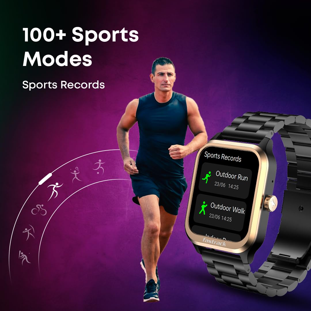Fastrack Jupiter Retro 1.83" Display Smart Watch with Bluetooth Calling, Functional Crown, Metal Strap, 100+ Sports Modes, Health Suite, IP68, 5-Day Battery – for Men & Women Latest (Black Mesh)