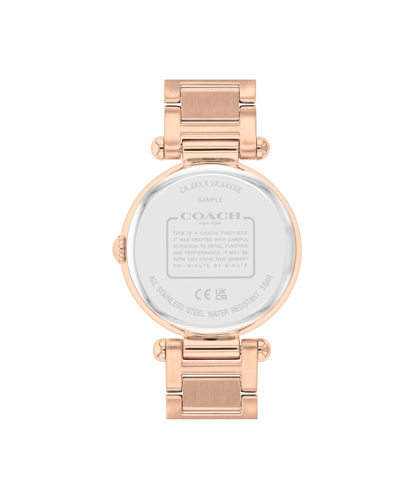Coach Cary Qtz Basic Pink Mother of Pearl Round Dial Women's Watch|Ionic Plated Rose Gold Steel Material|Gold Color Band - 14504266