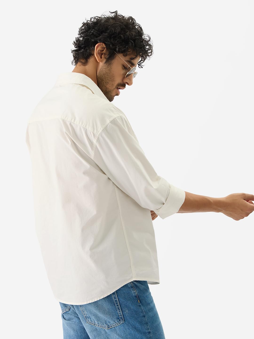 The Souled Store Solids Off White Long Sleeve Collared Cotton Utility Shirts for Mens & Boys- Regular Fit with Classic Style