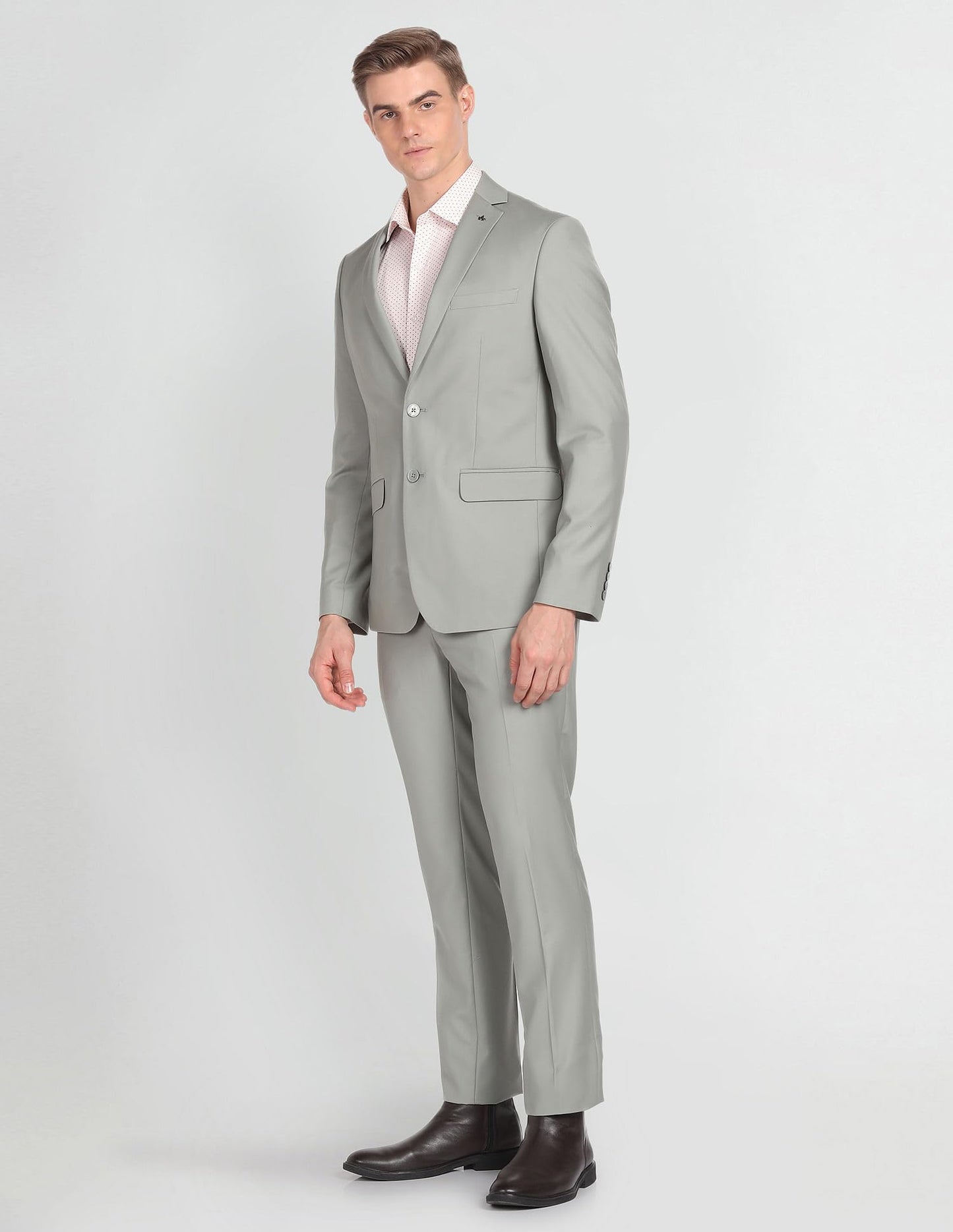 Arrow Men's Polyester Double Breasted Business Suit Pants Set (ARAGSU5601_Sage Green